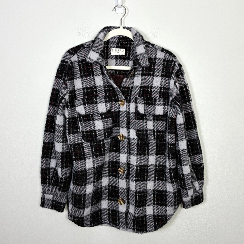 Z Supply Plaid Trucker Shirt Jacket Women's Size XS Oversized Fit Cozy Retro